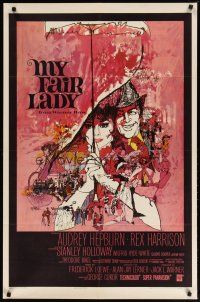 4p342 MY FAIR LADY 1sh '64 classic art of Audrey Hepburn & Rex Harrison by Bob Peak!