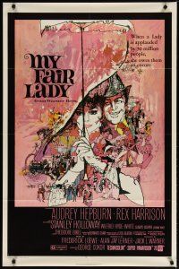 4p343 MY FAIR LADY 1sh R71 classic art of Audrey Hepburn & Rex Harrison by Bob Peak!