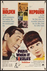 4p345 PARIS WHEN IT SIZZLES 1sh '64 close-ups of pretty Audrey Hepburn & William Holden!