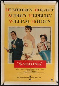 4p303 SABRINA linen 1sh '54 art of Audrey Hepburn, Humphrey Bogart, & William Holden, Billy Wilder!