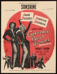 4p288 GENTLEMEN PREFER BLONDES English sheet music '53 Marilyn Monroe, Jane Russell, Sunshine!