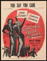 4p290 GENTLEMEN PREFER BLONDES English sheet music '53 Marilyn Monroe, Russell, You Say You Care!