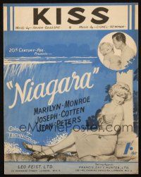 4p278 NIAGARA English sheet music '53 portrait of sexy Marilyn Monroe by famous waterfall, Kiss!
