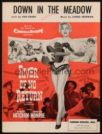 4p284 RIVER OF NO RETURN sheet music '54 sexy Marilyn Monroe with guitar, Down in the Meadow!
