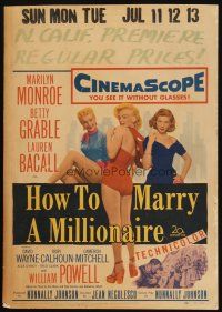 4p100 HOW TO MARRY A MILLIONAIRE WC '53 full-length sexy Marilyn Monroe, Grable & Lauren Bacall!