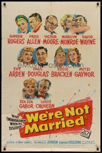 4p031 WE'RE NOT MARRIED 1sh '52 artwork young Marilyn Monroe, Ginger Rogers & nine others!