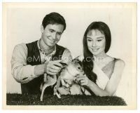 4p480 GREEN MANSIONS deluxe 8x10 still '59 Audrey Hepburn & Anthony Perkins smile at cute baby deer!