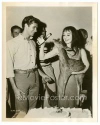 4p478 GREEN MANSIONS candid deluxe 8x10 still '59 Audrey Hepburn & Anthony Perkins give deer booze!