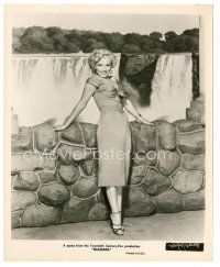 4p158 NIAGARA 8x10 still '53 c/u of sexy Marilyn Monroe posing in front of the famous waterfall!