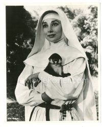 4p493 NUN'S STORY 8x10 still '59 c/u of Audrey Hepburn in nun's habit holding tiny monkey!