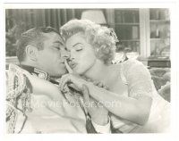 4p159 PRINCE & THE SHOWGIRL 8x10 still R70s c/u of sexy Marilyn Monroe shushing Laurence Olivier!
