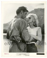 4p160 RIVER OF NO RETURN 8.25x10 still '54 c/u of sexy Marilyn Monroe about to kiss Robert Mitchum