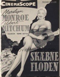4p183 RIVER OF NO RETURN Danish program '55 different images of sexy Marilyn Monroe playing guitar!