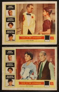 4p461 LOVE IN THE AFTERNOON 8 LCs '57 Audrey Hepburn, Gary Cooper, Maurice Chevalier, Billy Wilder!