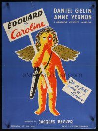4r354 EDWARD & CAROLINE Danish '52 Jacques Becker's Edouard et Caroline, wacky art of Cupid!