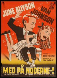 4r417 TOO YOUNG TO KISS Danish '52 Gaston art of Van Johnson spanking June Allyson!