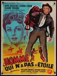 4r598 MAN WITHOUT A STAR French 23x32 R60s art of cowboy Kirk Douglas w/saddle, Jeanne Crain!