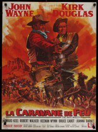 4r626 WAR WAGON French 23x32 '67 cowboys John Wayne & Kirk Douglas, armored stagecoach art!