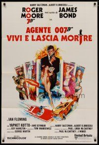 4r189 LIVE & LET DIE Italian 1sh '73 art of Roger Moore as James Bond by Robert McGinnis!