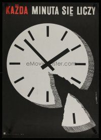 4r431 KAZDA MINUTA SIE LICZY Polish 19x27 '77 Mysyrowicz artwork of clock & missing time!