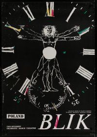 4r475 BLIK stage play English Polish 27x38 '79 Ewa Szymanska art of Vitruvian Man in clock!
