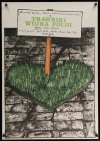 4r481 EGIGERO FU Polish 27x38 '79 Pagowski art of heart-shaped patch of grass & sign!