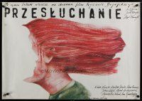 4r490 INTERROGATION Polish 27x38 '82 wild Pagowski art of woman with gagged face in her hair!