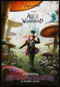 4s027 ALICE IN WONDERLAND advance DS 1sh '10 Tim Burton, image of Johnny Depp & huge mushrooms!