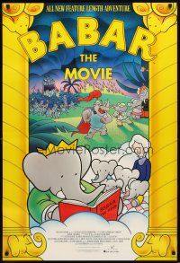 4s045 BABAR: THE MOVIE 1sh '89 cool art of classic cartoon elephants!