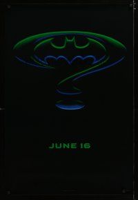 4s064 BATMAN FOREVER teaser 1sh '95 Kilmer, Kidman, cool question mark & cowl design!