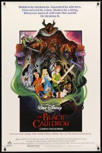 4s079 BLACK CAULDRON advance 1sh '85 first Walt Disney CG, cool fantasy art by P. Wensel!