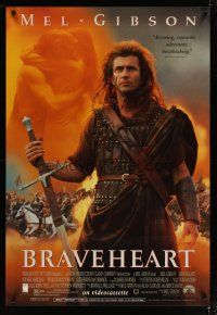 4s112 BRAVEHEART video 1sh '95 cool image of Mel Gibson as William Wallace!