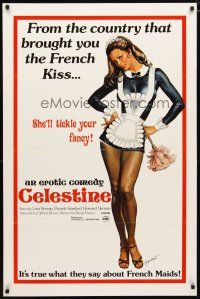 4s141 CELESTINE 1sh '74 Jesus Franco, it's true what they say about French Maids, Lina Romay!