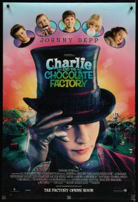 4s145 CHARLIE & THE CHOCOLATE FACTORY int'l advance DS 1sh '05 Johnny Depp, directed by Tim Burton!