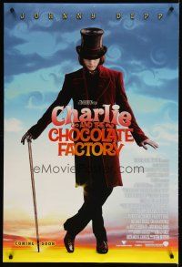 4s144 CHARLIE & THE CHOCOLATE FACTORY coming soon style advance DS 1sh '05 Johnny Depp as Wonka!