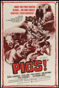 4s183 DADDY'S DEADLY DARLING 1sh '72 art of wacky killer PIGS, no one could control their hunger!!