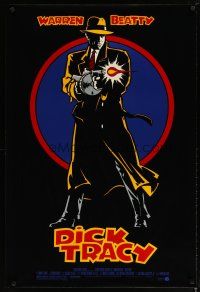 4s197 DICK TRACY DS 1sh '90 art of detective Warren Beatty firing tommy gun!