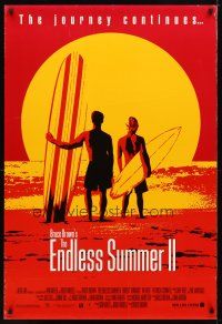 4s222 ENDLESS SUMMER 2 DS 1sh '94 great image of surfers with boards on the beach at sunset!