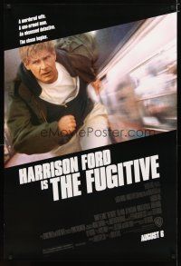 4s274 FUGITIVE advance DS 1sh '93 Harrison Ford is on the run from Tommy Lee Jones!