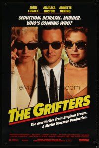 4s321 GRIFTERS 1sh '90 John Cusack, Annette Bening & Anjelica Huston all wearing sunglasses!