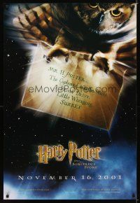 4s342 HARRY POTTER & THE PHILOSOPHER'S STONE teaser DS 1sh '01 Hedwig the owl carrying THE letter!