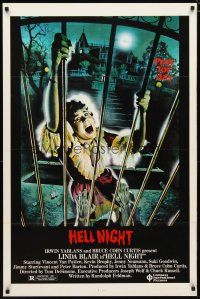 4s353 HELL NIGHT 1sh '81 artwork of Linda Blair trying to escape haunted house by Jarvis!