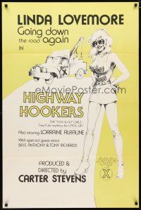 4s361 HIGHWAY HOOKERS 1sh '76 Linda Lovemore is going down the road again, sex!