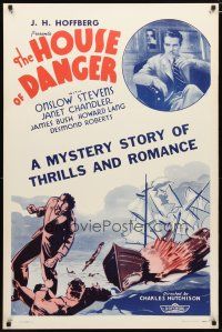 4s372 HOUSE OF DANGER 1sh '34 Onslow Stevens, Janet Chandler, a mystery of thrills & romance!