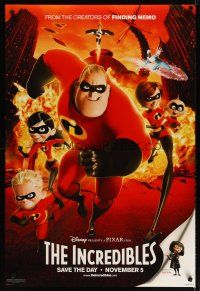 4s383 INCREDIBLES teaser DS 1sh '04 Disney/Pixar animated sci-fi superhero family!