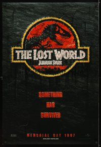 4s417 JURASSIC PARK 2 teaser DS 1sh '96 The Lost World, something has survived!