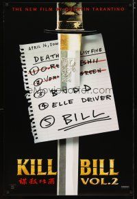 4s422 KILL BILL: VOL. 2 teaser 1sh '04 Quentin Tarantino, cool image of katana through hit list!
