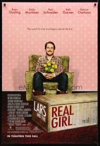 4s439 LARS & THE REAL GIRL advance DS 1sh '07 wacky image of Ryan Gosling with flowers!