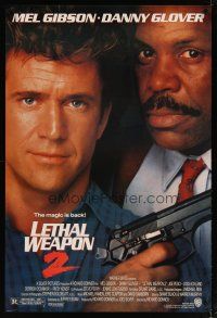 4s448 LETHAL WEAPON 2 1sh '89 great close-up image of cops Mel Gibson & Danny Glover!