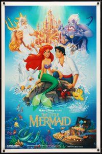 4s456 LITTLE MERMAID DS 1sh '89 Disney underwater cartoon, cool art of Ariel & cast!